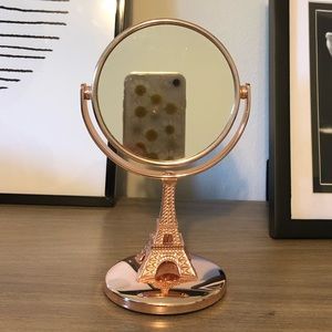 Rose gold vanity mirror with Eiffel Tower base
